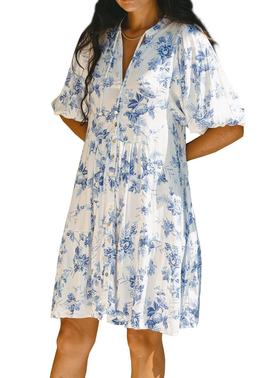 French Pink Peter Pan Collar Striped Mid Shirts Dress Half Sleeve - Image 5