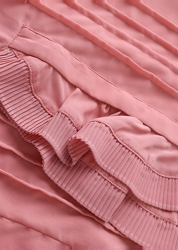 French Pink Ruffled Wrinkled Chiffon Blouses Spring - Image 4