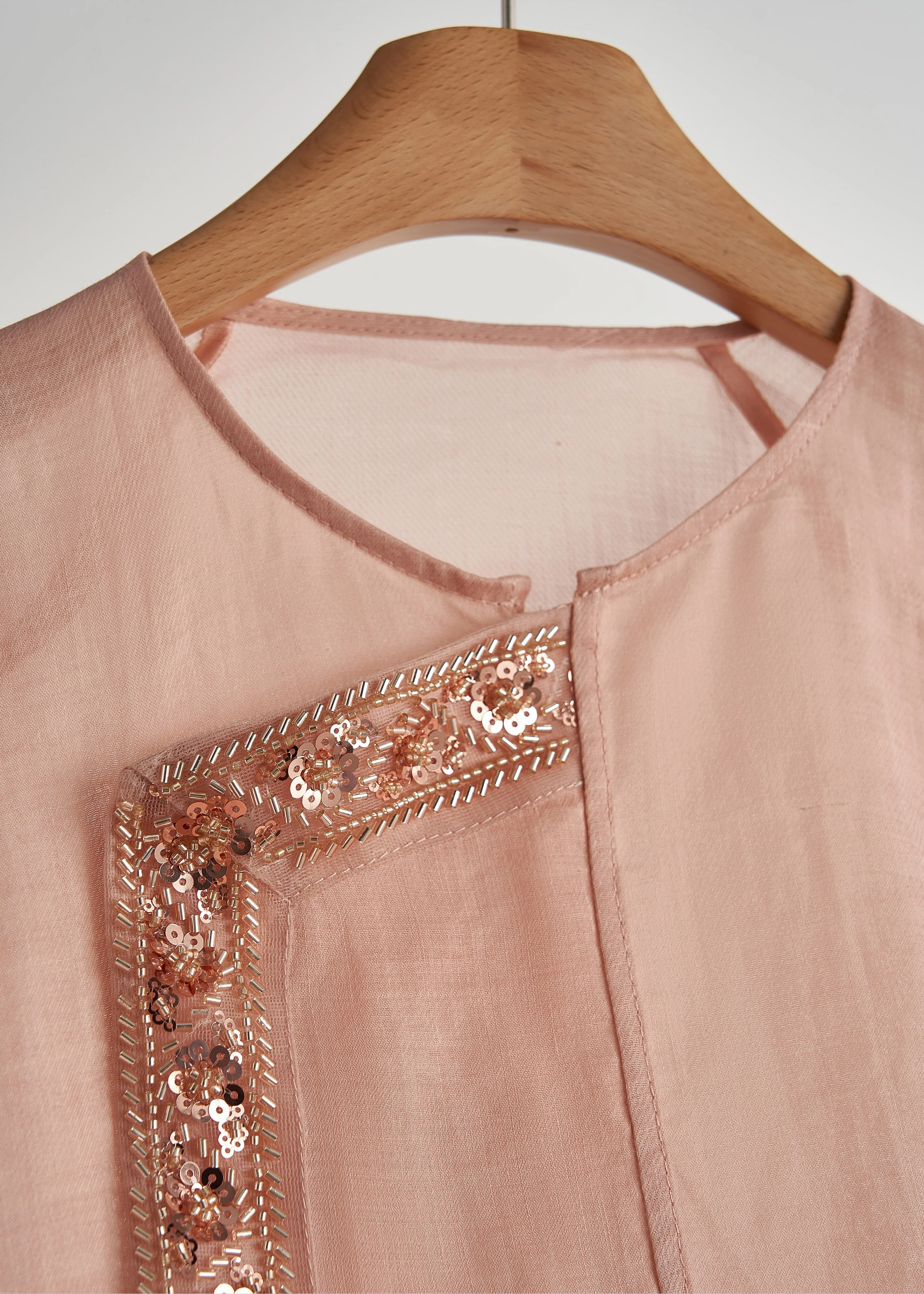 French Pink Sequins Embroidered Cotton Two Piece Set Women Clothing Fall - Image 4