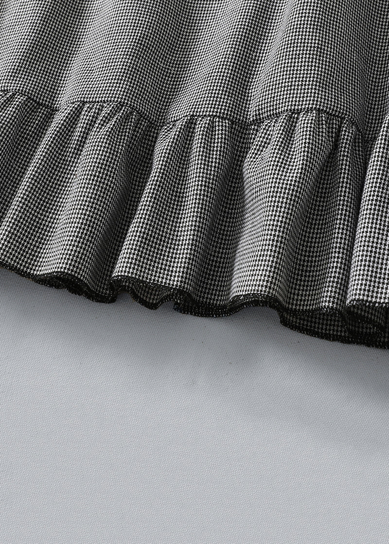 French Plaid Ruffled Pockets Cotton Dress Spring - Image 4