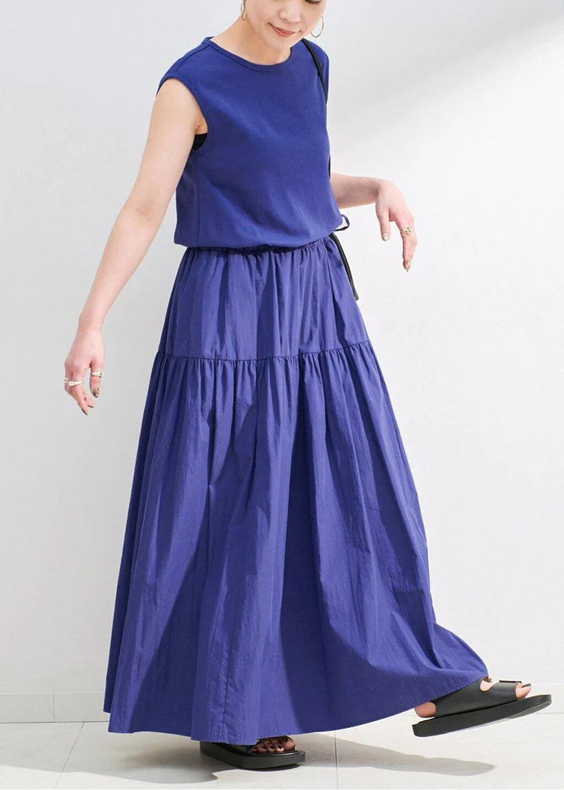 French Purple Cinched Patchwork Cotton Maxi Dress Sleeveless - Image 2