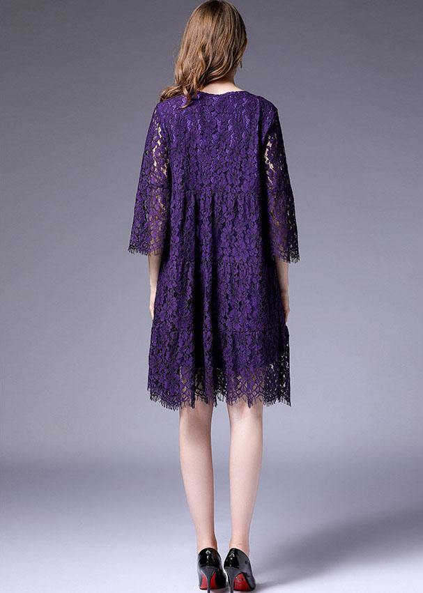 French Purple Half Sleeve Casual Spring Floral Vacation Dresses Half Sleeve - Image 4