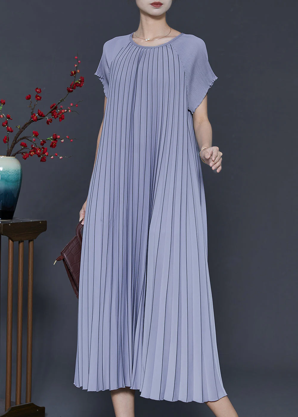 French Purple Oversized Spandex Pleated Dress Summer
