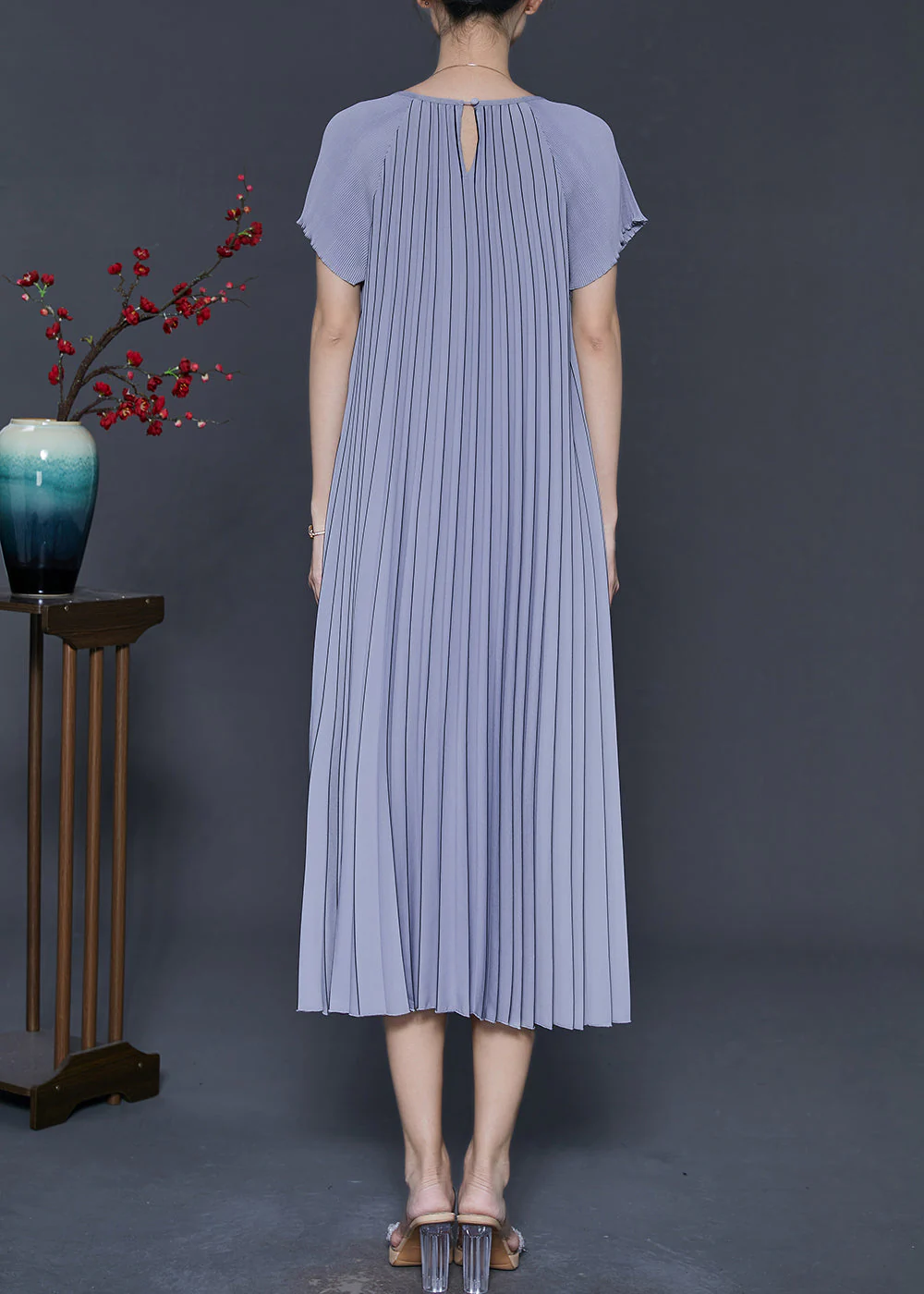 French Purple Oversized Spandex Pleated Dress Summer - Image 4