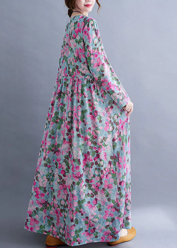 French Purple Patchwork Wrinkled Party Long Dress Fall - Image 2