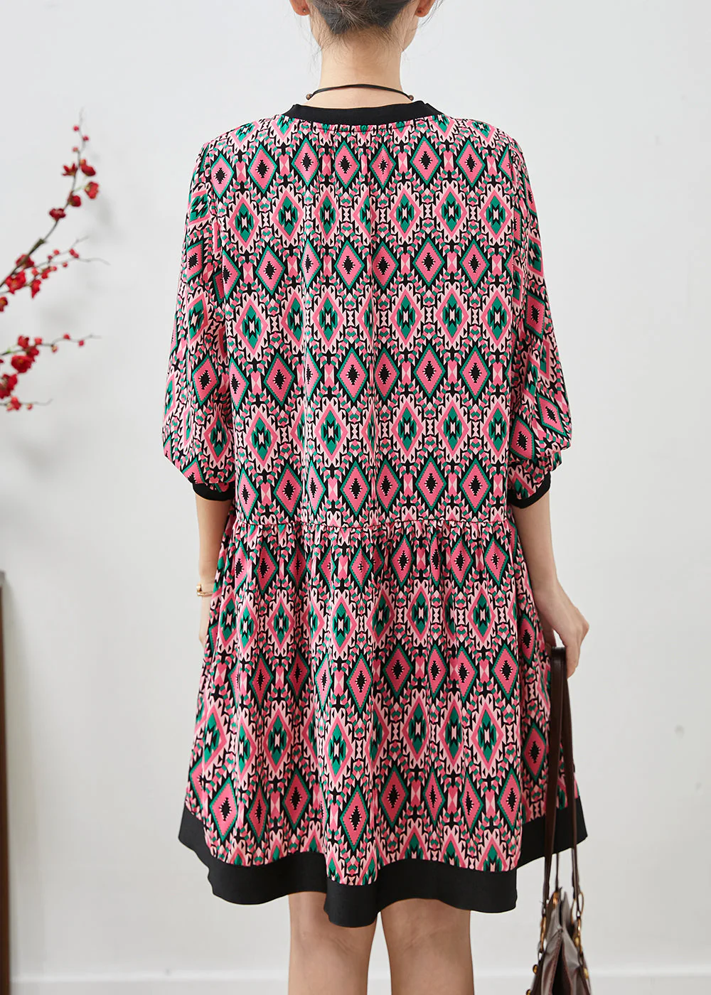 French Purple Print Chiffon Vacation Dress Fall - Image 4