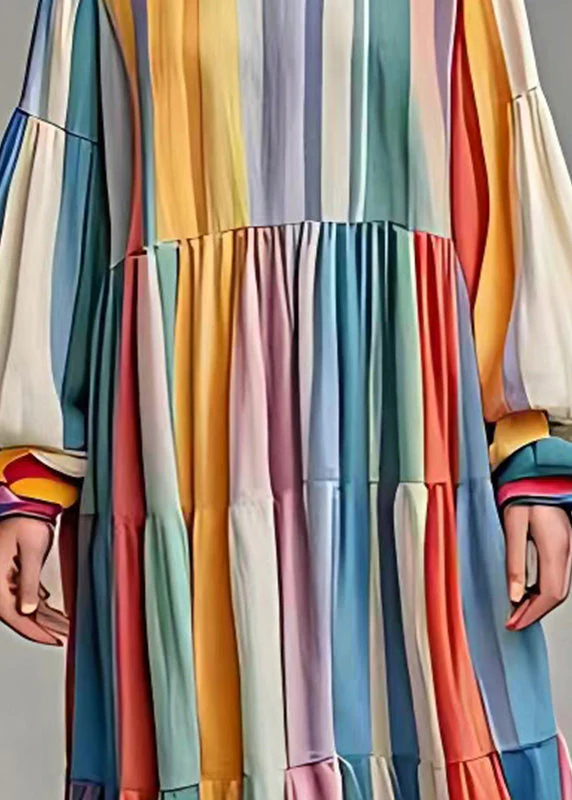 French Rainbow Oversized Striped Cotton Dresses Fall - Image 4
