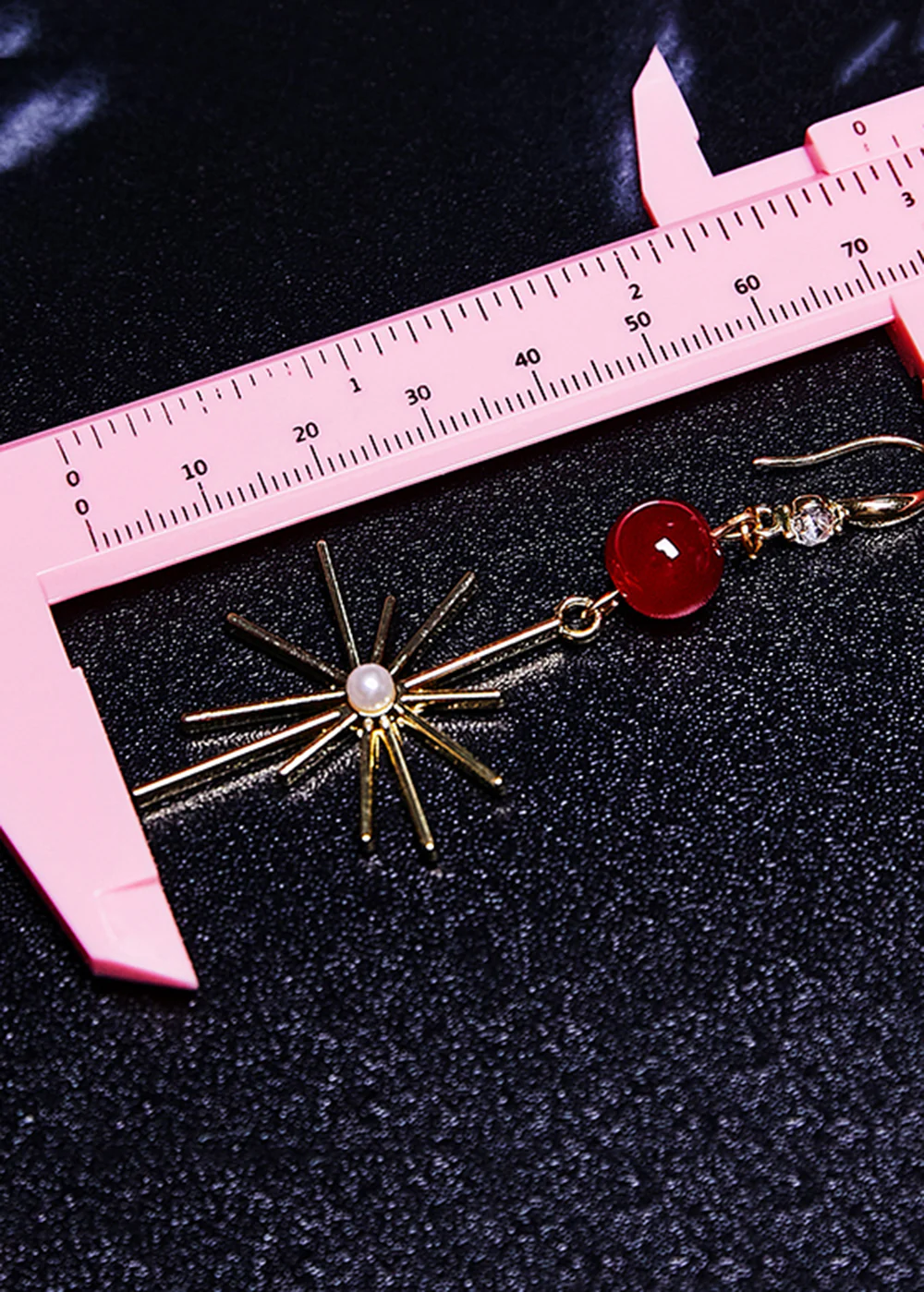 French Red Crystal Fireworks Shape Drop Earrings - Image 5