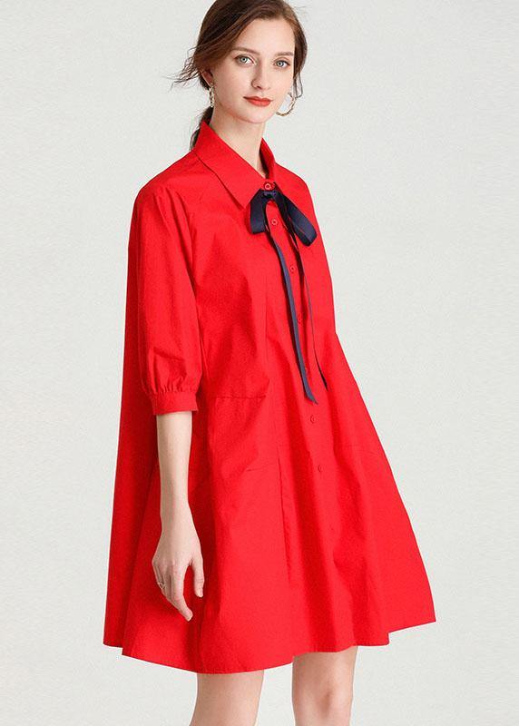 French Red elegant slim fit Summer Cotton Half Sleeve Party Dress - Image 2