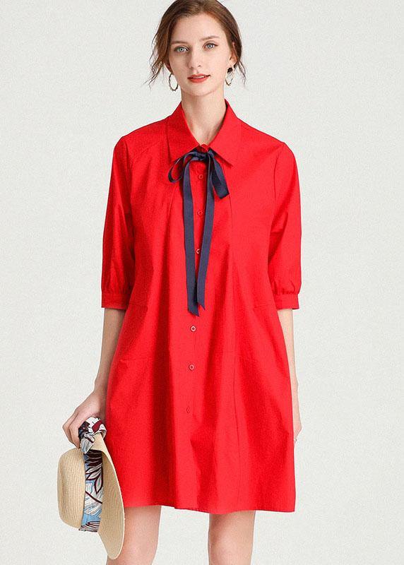 French Red elegant slim fit Summer Cotton Half Sleeve Party Dress - Image 3