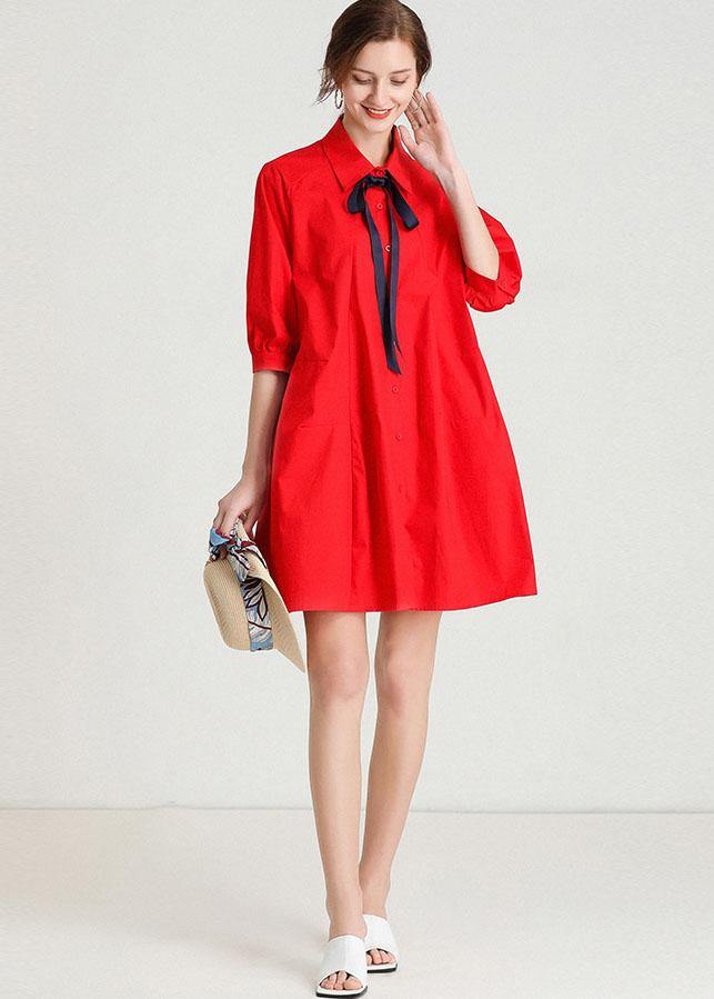 French Red elegant slim fit Summer Cotton Half Sleeve Party Dress - Image 4