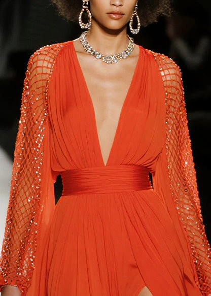 French Red Exra Large Hem Side Open Patchwork Mesh Chiffon Party Dresses Summer - Image 2