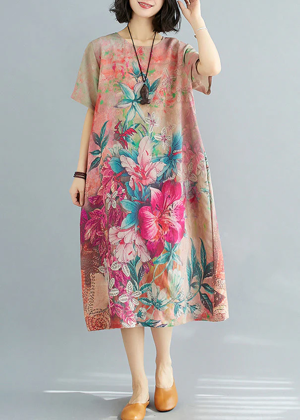 French Red O-Neck Cozy Party Chiffon Long Dress Summer - Image 3