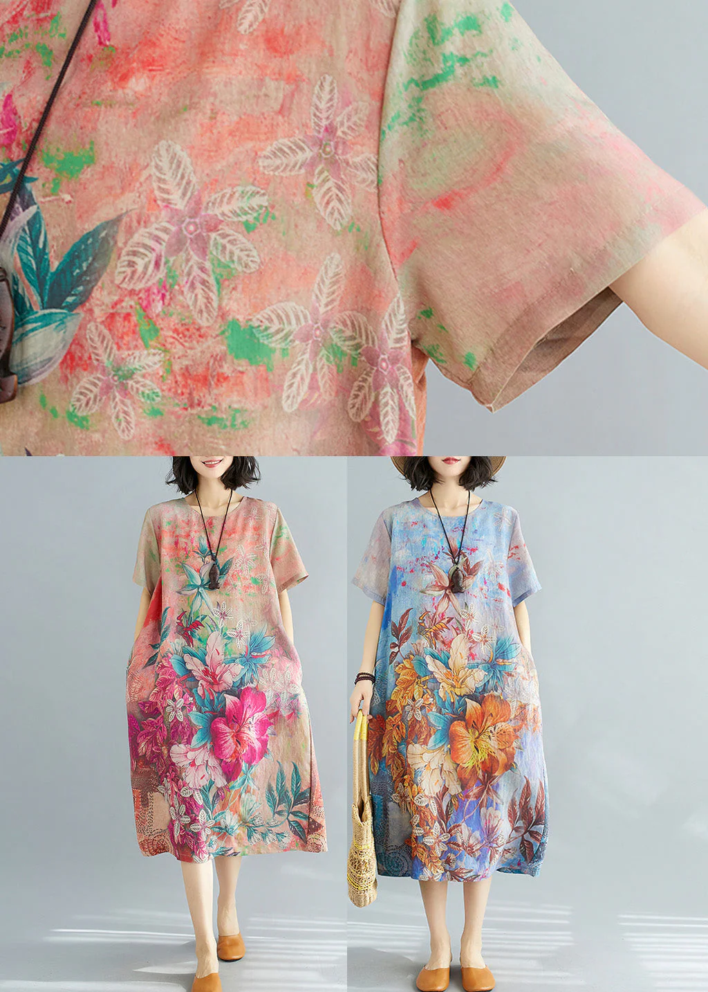 French Red O-Neck Cozy Party Chiffon Long Dress Summer - Image 4