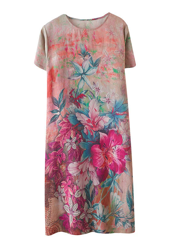 French Red O-Neck Cozy Party Chiffon Long Dress Summer - Image 5