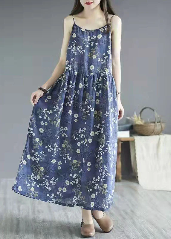 French Black Flowers print cotton clothes Spaghetti Strap Dresses summer Dresses - Image 3