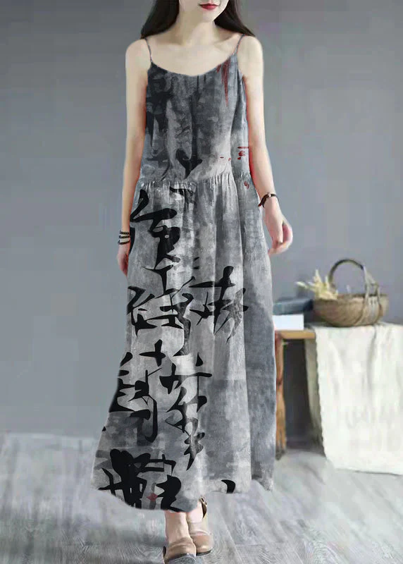 French Black Flowers print cotton clothes Spaghetti Strap Dresses summer Dresses - Image 7