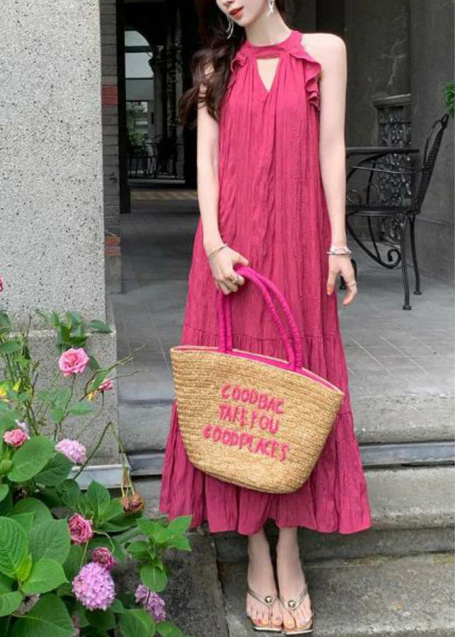 French Rose Holiday Style Ruffled Patchwork Dress Sleeveless - Image 3
