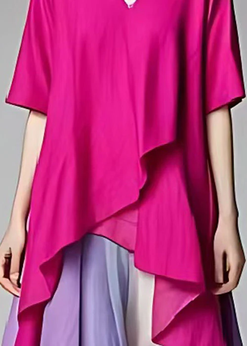 French Rose Oversized Patchwork Tulle Long Dress Summer - Image 3