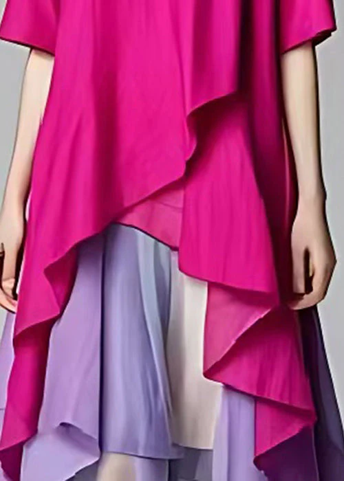 French Rose Oversized Patchwork Tulle Long Dress Summer - Image 4