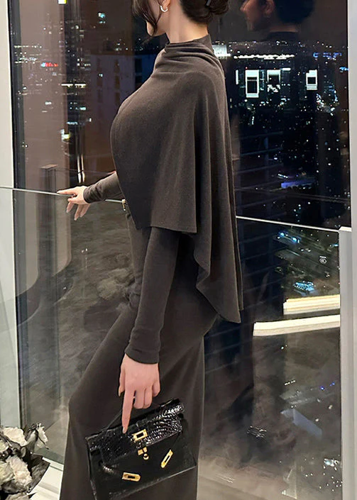 French Sexy Grey Side Open Tie Waist Cotton Long Dresses Fall - Image 3