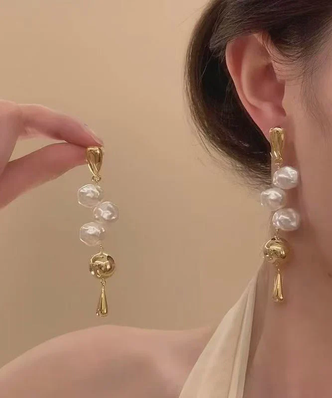 French Silk Alloy Asymmetrica Pearl Water Droplet Drop Earrings