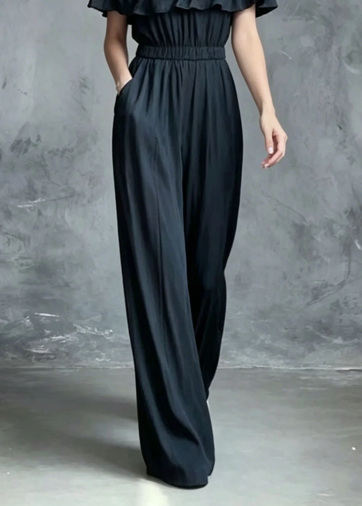 French Slash Neck Ruffled Patchwork Cotton Jumpsuit Summer - Image 4