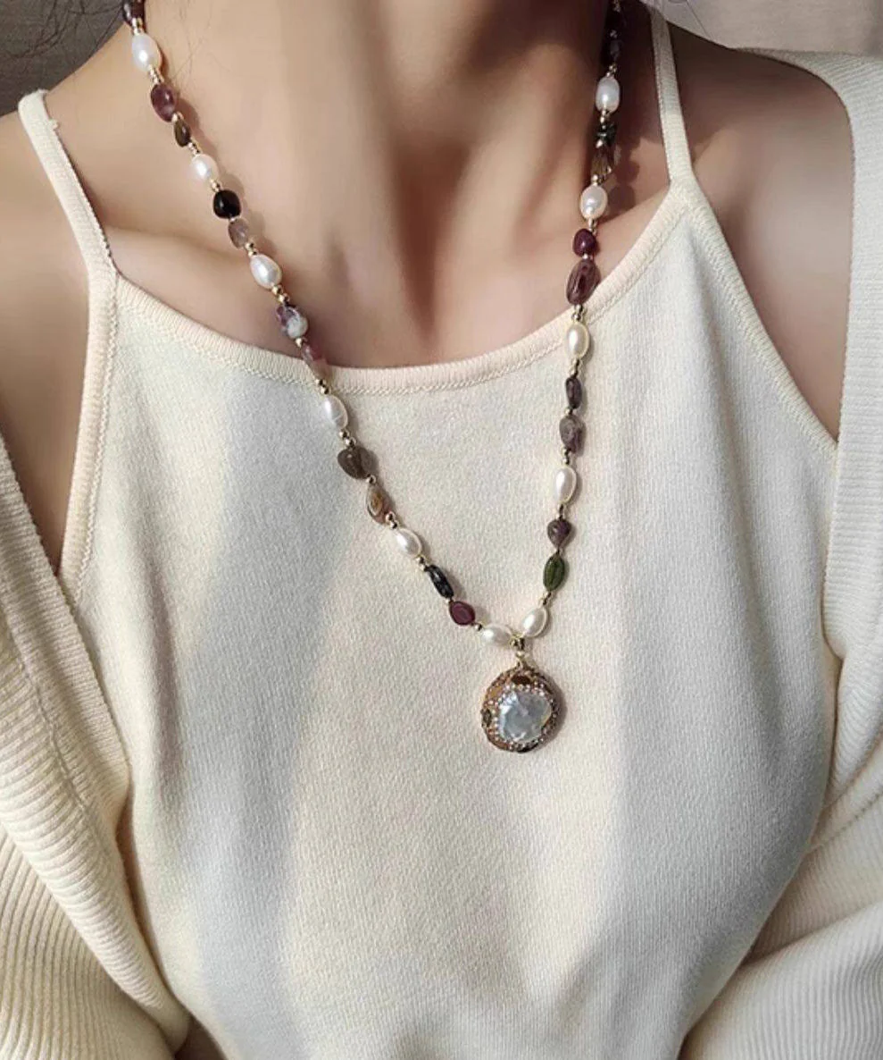 French Style Baroque Tourmaline Pearl Necklace - Image 2