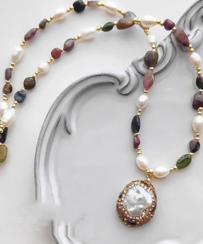 French Style Baroque Tourmaline Pearl Necklace - Image 3
