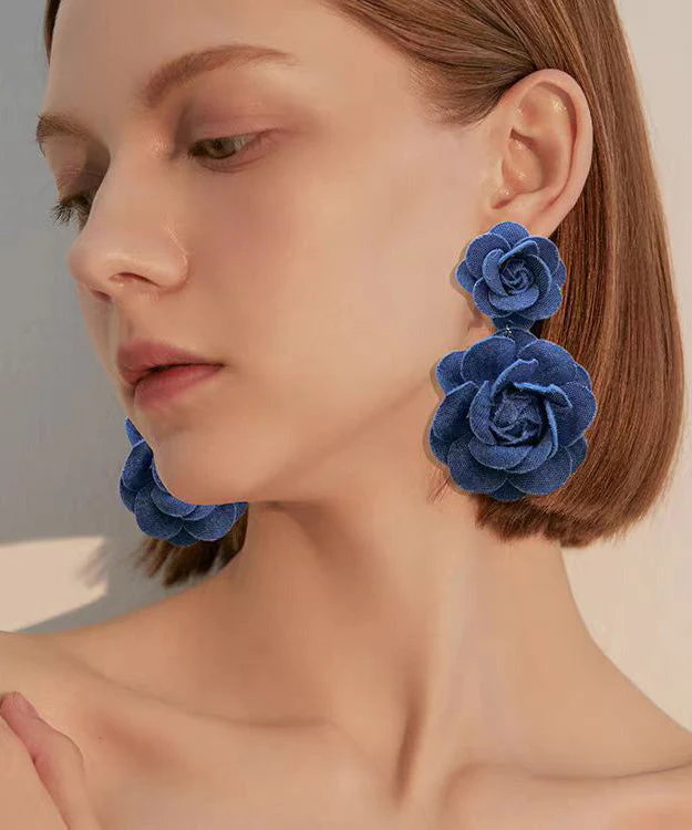 French Style Unique Denim Flower Stud Earrings - Image 2