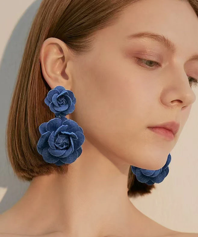 French Style Unique Denim Flower Stud Earrings - Image 4