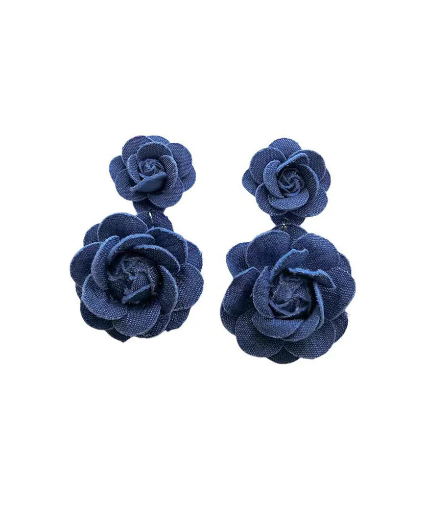 French Style Unique Denim Flower Stud Earrings - Image 5