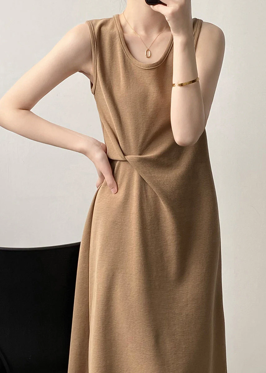 French Style White U Neck Cotton Long Dresses Sleeveless - Image 2