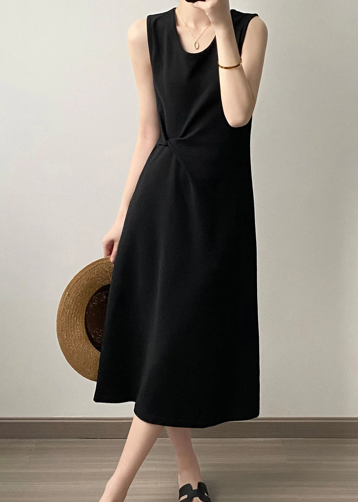 French Style White U Neck Cotton Long Dresses Sleeveless - Image 3