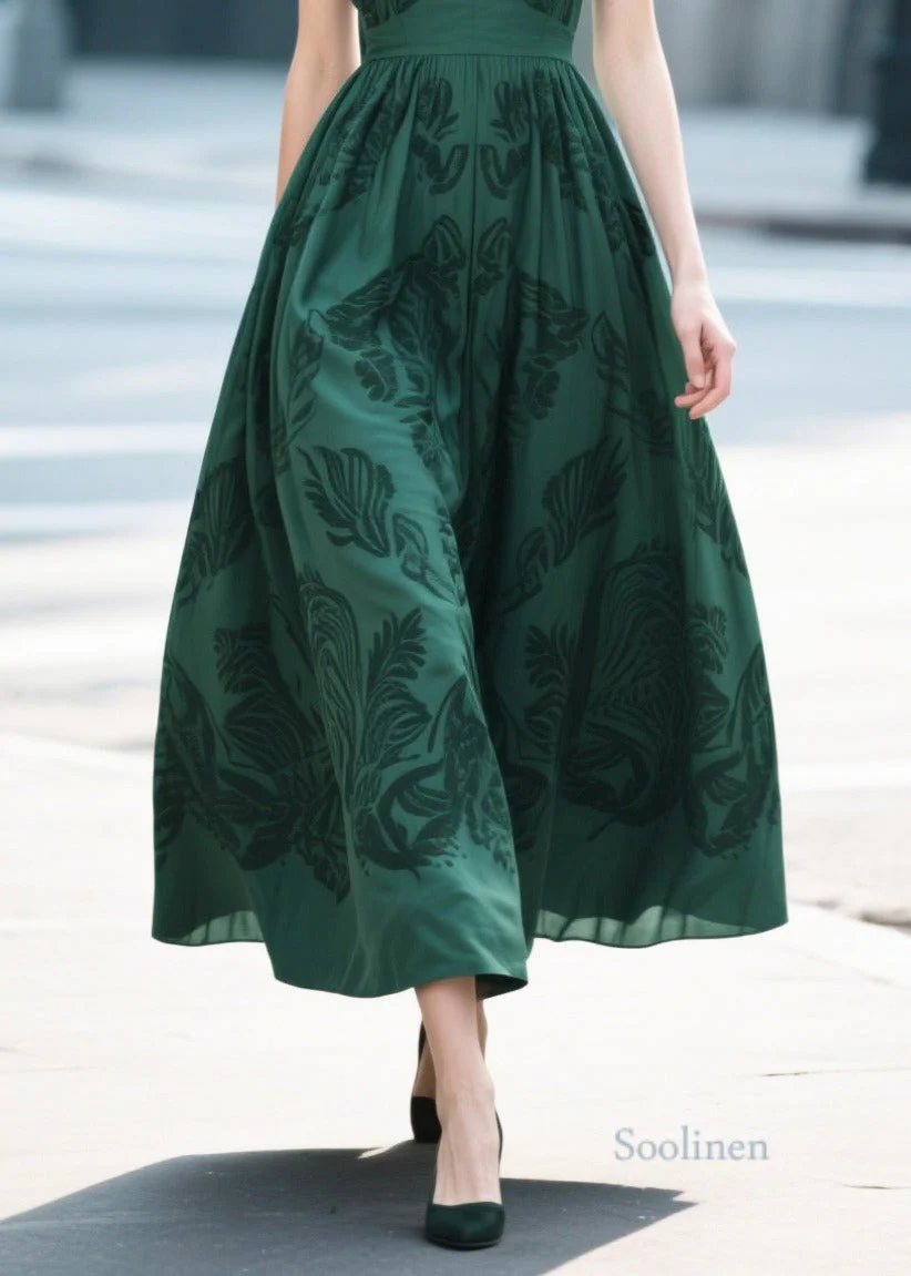 French Tea Green Print Cotton Vestidos Dresses Summer - Image 4