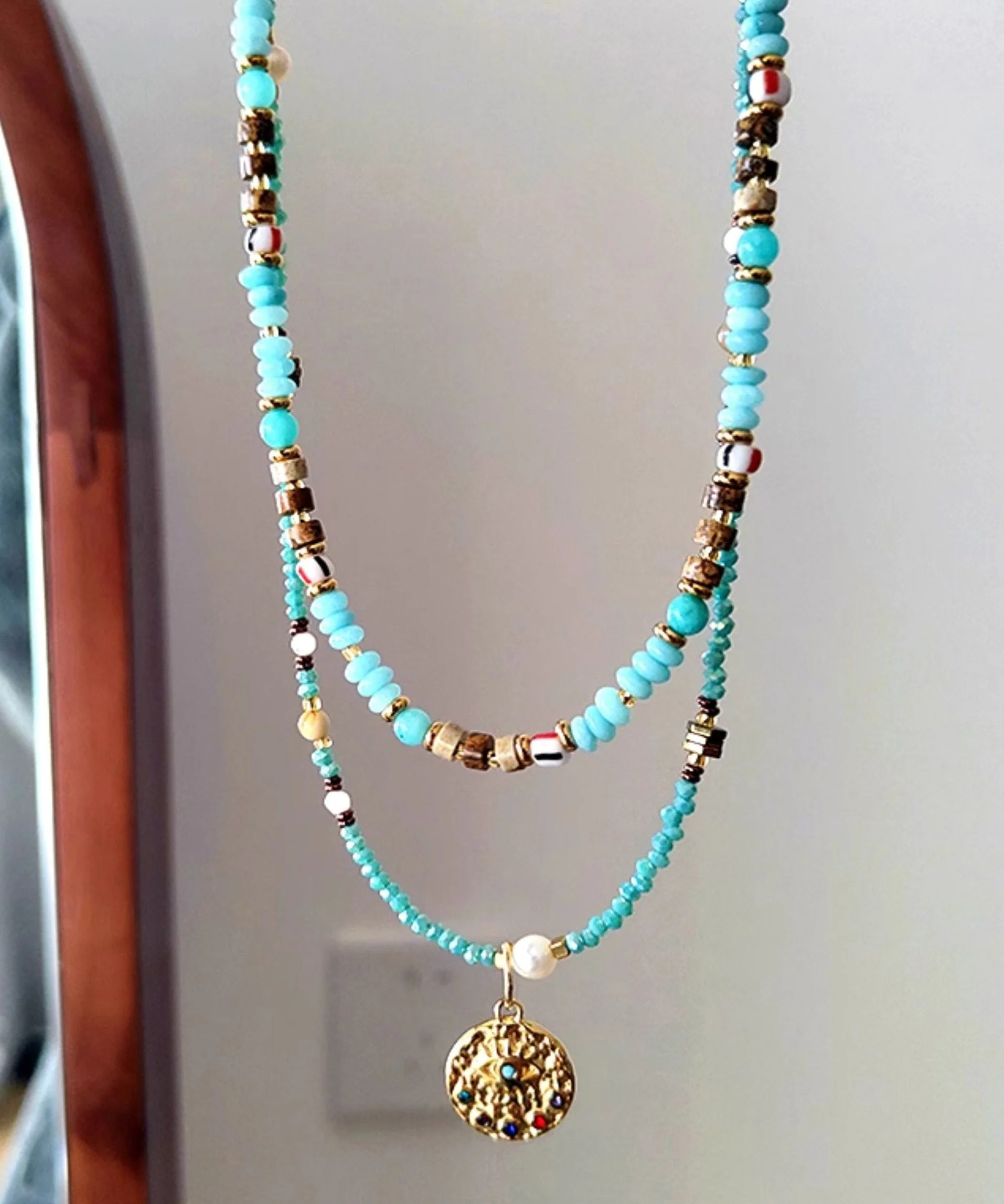 French Tianhe Stone Bead Light Luxury Titanium Steel Necklace Set - Image 4