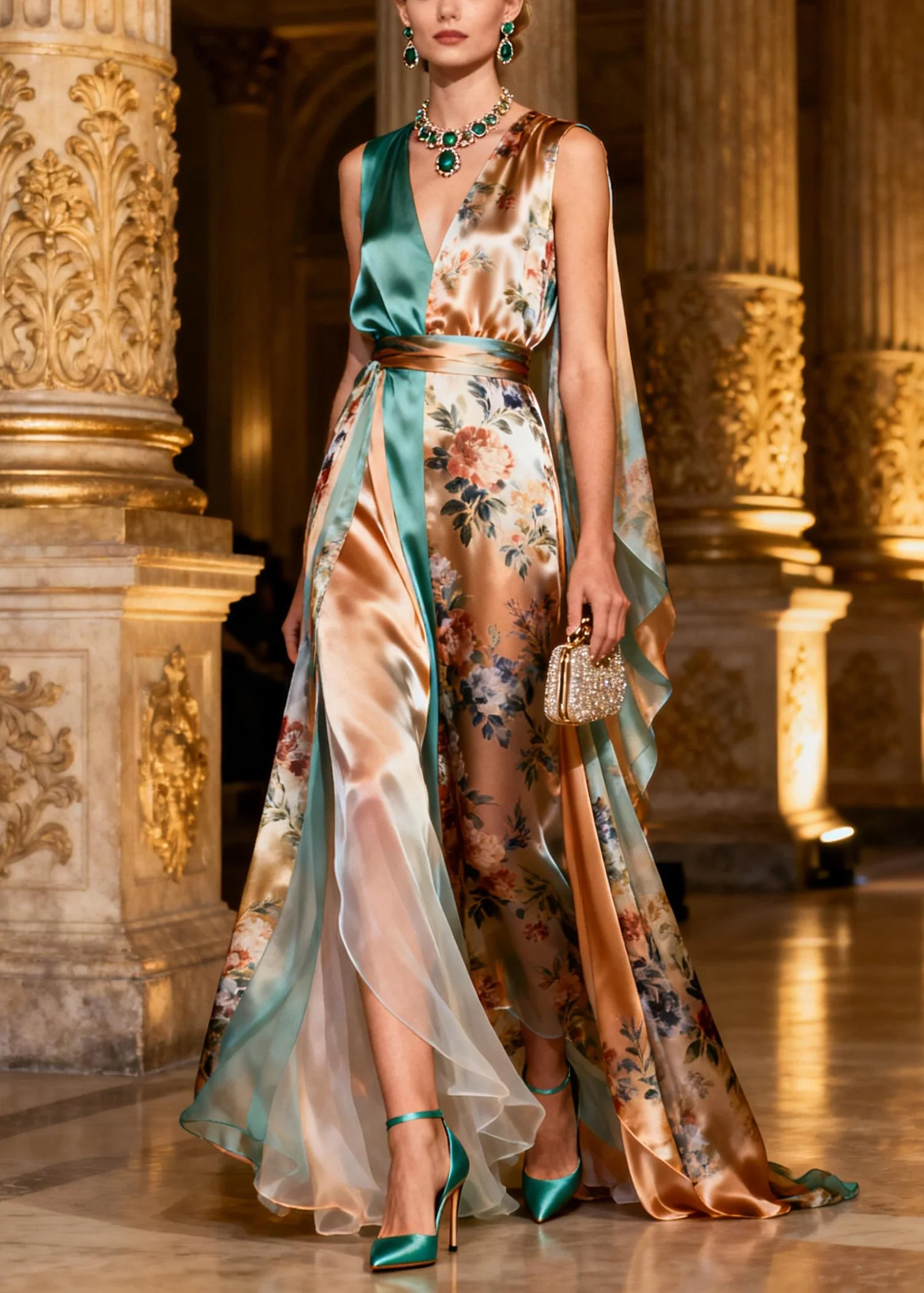 French Tulle Patchwork Tunic Silk Maxi Spaghetti Strap Dresses Summer - Image 3