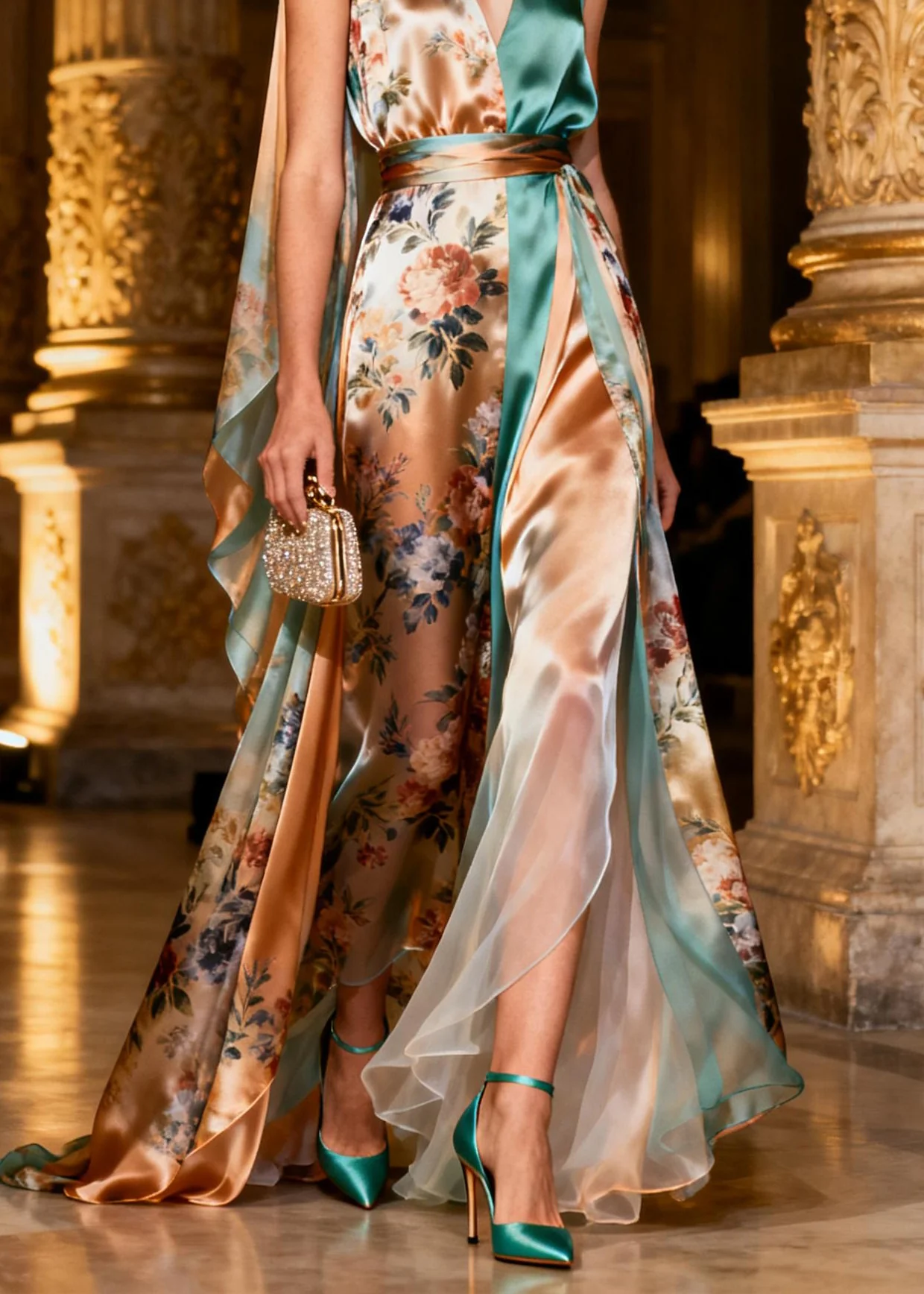 French Tulle Patchwork Tunic Silk Maxi Spaghetti Strap Dresses Summer - Image 4