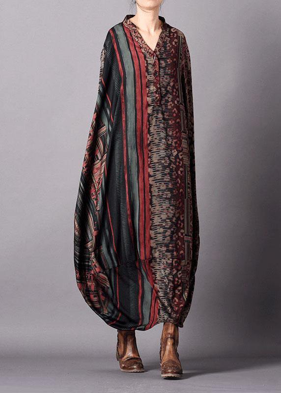 French v neck Batwing Sleeve dresses Sleeve red print Plus Size Dress fall - Image 3