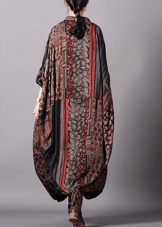 French v neck Batwing Sleeve dresses Sleeve red print Plus Size Dress fall - Image 4