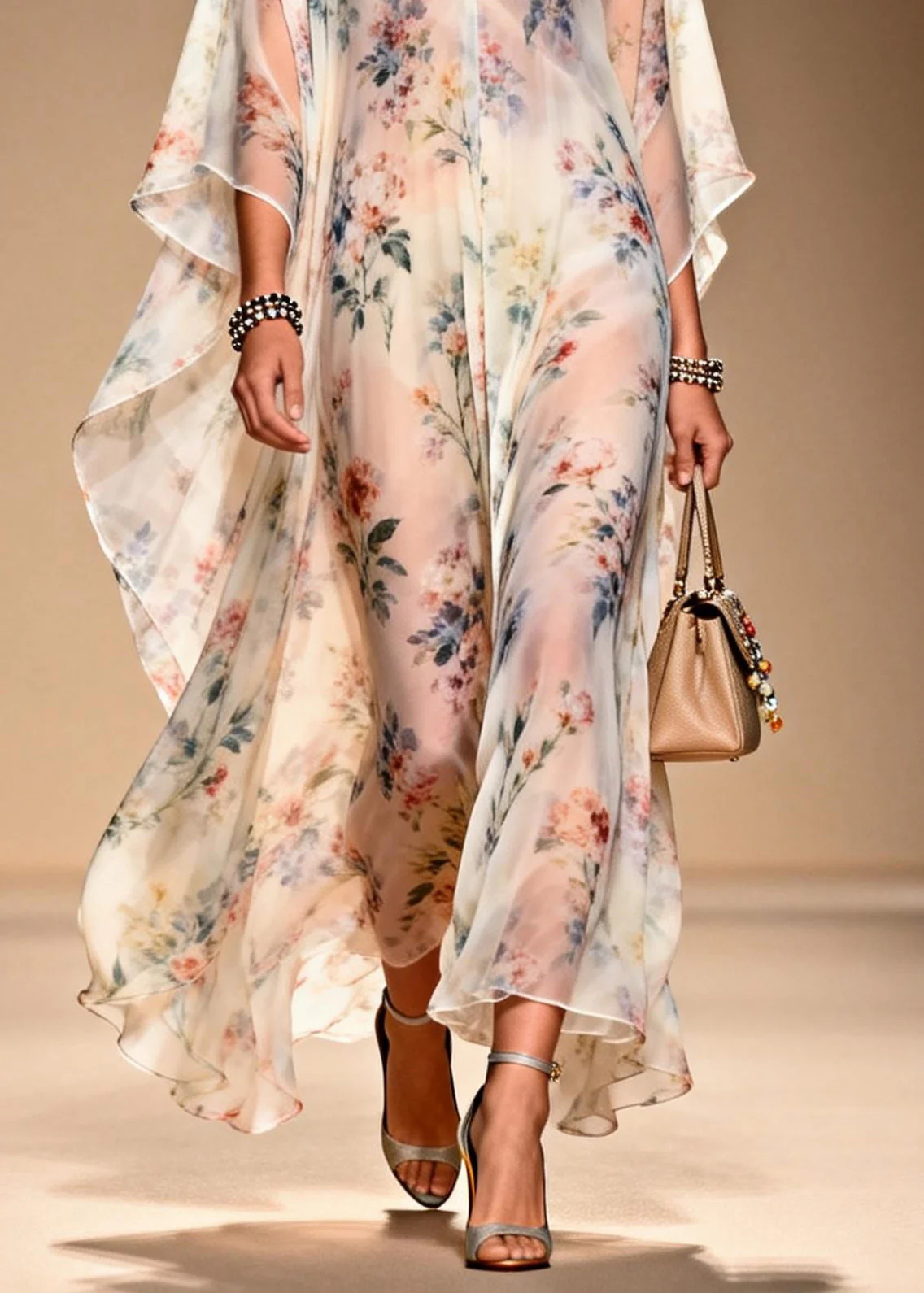 French V Neck Print Chiffon Long Dresses Summer - Image 4