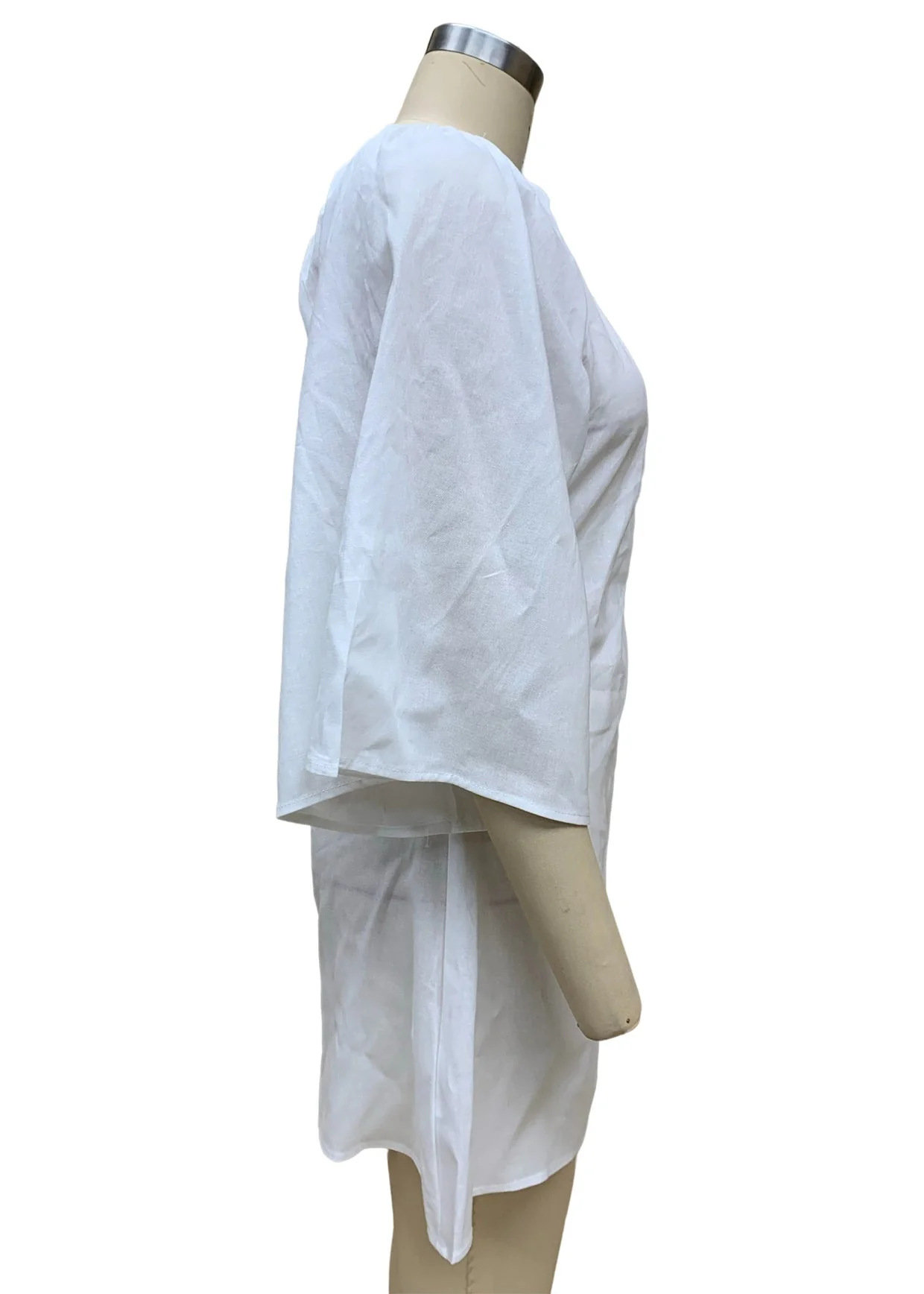French White Asymmetrical Solid Cotton Mid Dress Bracelet Sleeve - Image 4