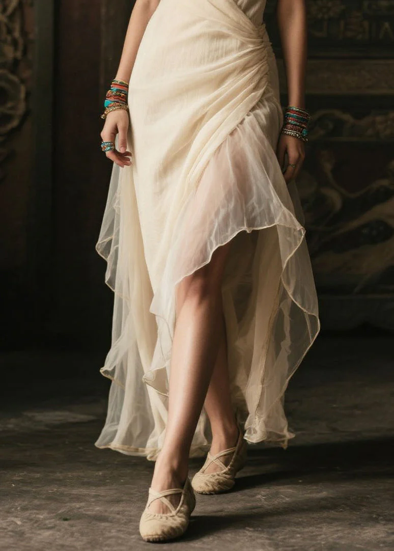 French White Asymmetrical Tulle Cami Dresses Summer - Image 4