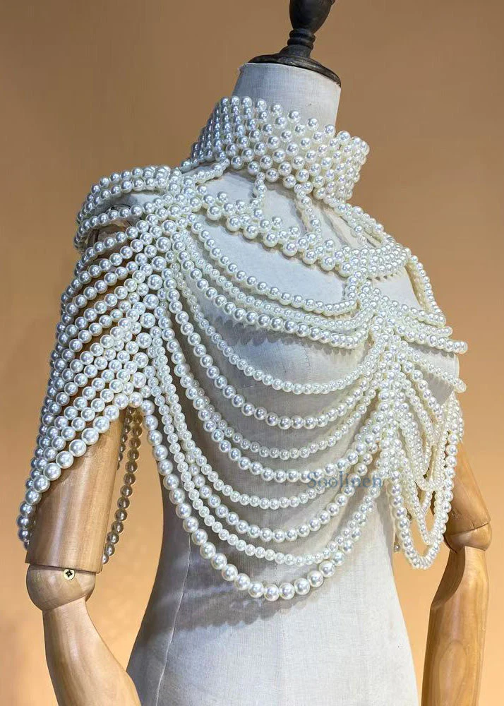 French White Imitation Pearl Banquet Dress Accessories Shawl - Image 2