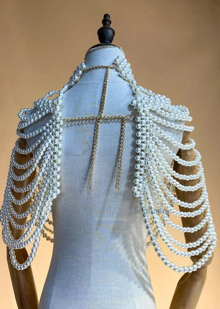 French White Imitation Pearl Banquet Dress Accessories Shawl - Image 3