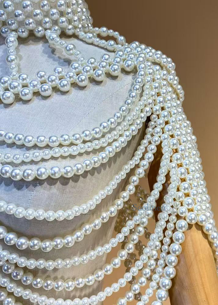 French White Imitation Pearl Banquet Dress Accessories Shawl - Image 4