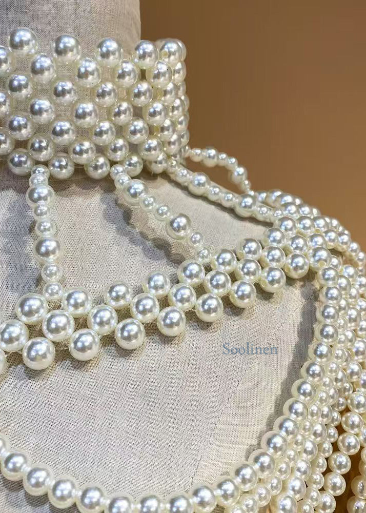 French White Imitation Pearl Banquet Dress Accessories Shawl - Image 5