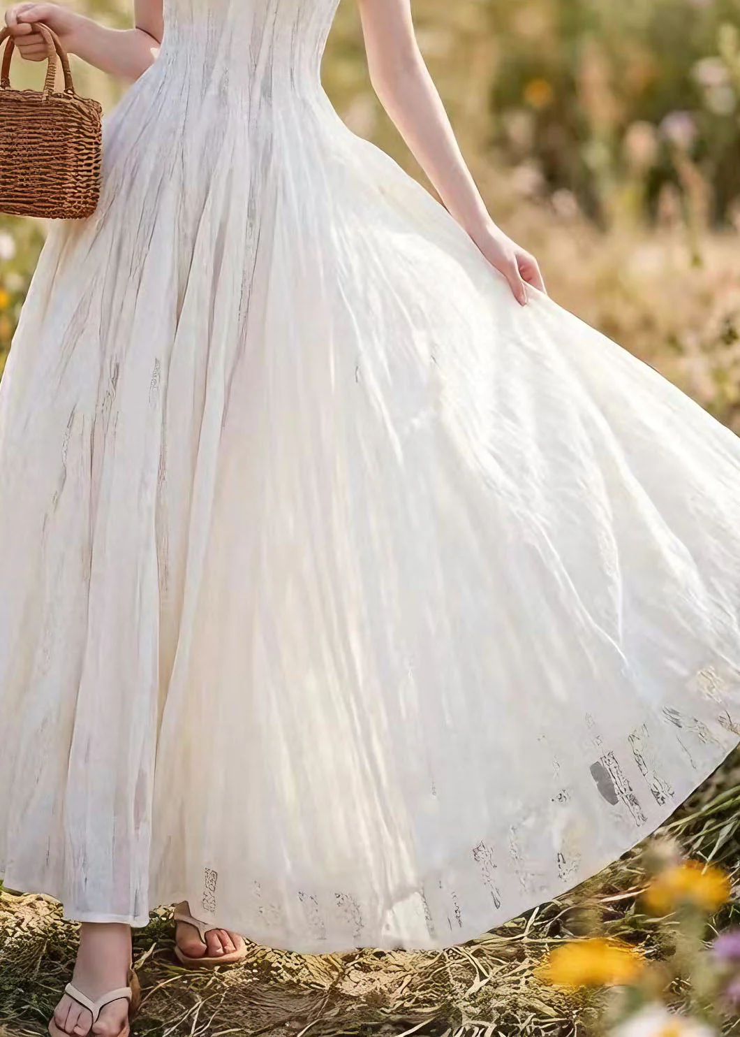French White Lace Up Spaghetti Strap Summer Dress - Image 4