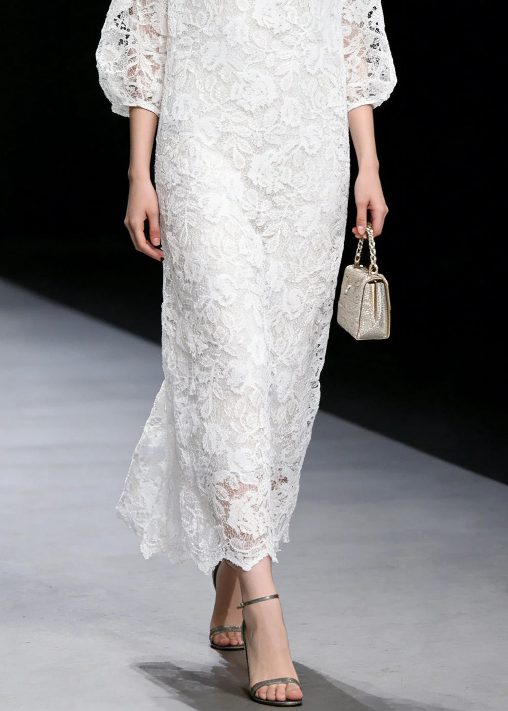 French White O Neck Hollow Out Lace Long Dress Summer - Image 4