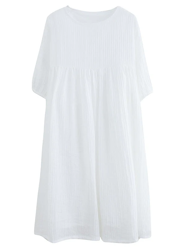 French White O-Neck Patchwork Maxi Dress Short Sleeve - Image 5